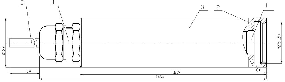 Погружной датчик гидростатического давления (уровня) с открытой мембраной, гнездом, кабельной муфтой и встроенным кабелем