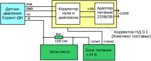Схема подключения корректора НД 0.1 к датчику давления